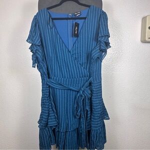 City Chic Blue Striped Ruffle Romper